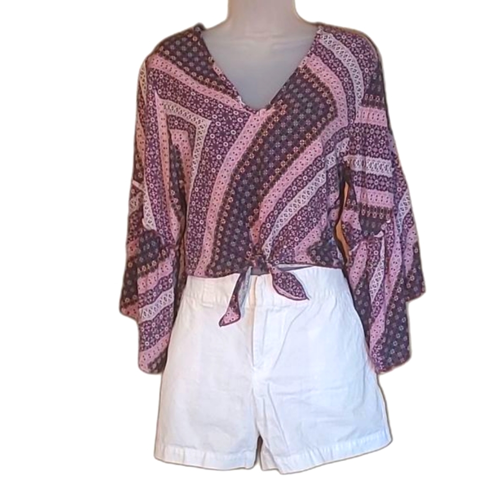 Tommy Hilfiger Chino Midi Shorts Mid Waist Rise Khakis Pockets Logo Belt Loops